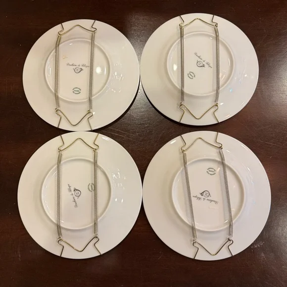 French Porcelain Green Apple Themed Decorative Plate Set of 4 - Picture 2 of 4